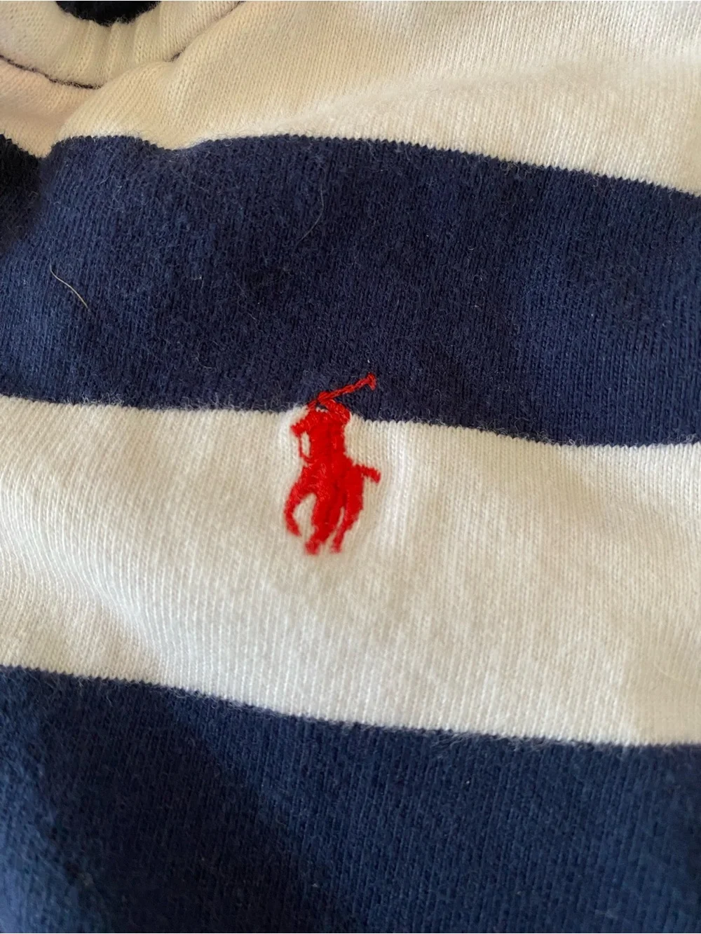Ralph Lauren Kids Navy & White Striped Zip Hoodie with Red Hood